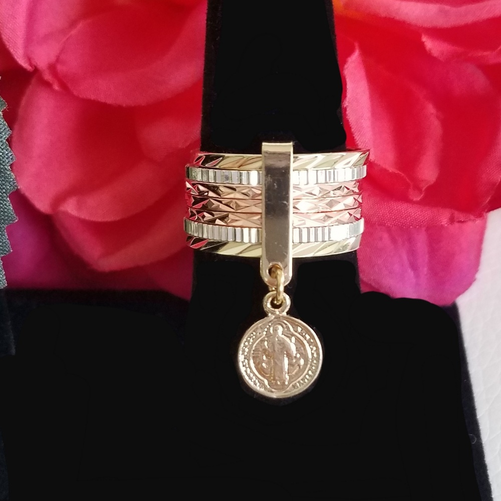 St. Benedict Tri Color Gold Plated Ring